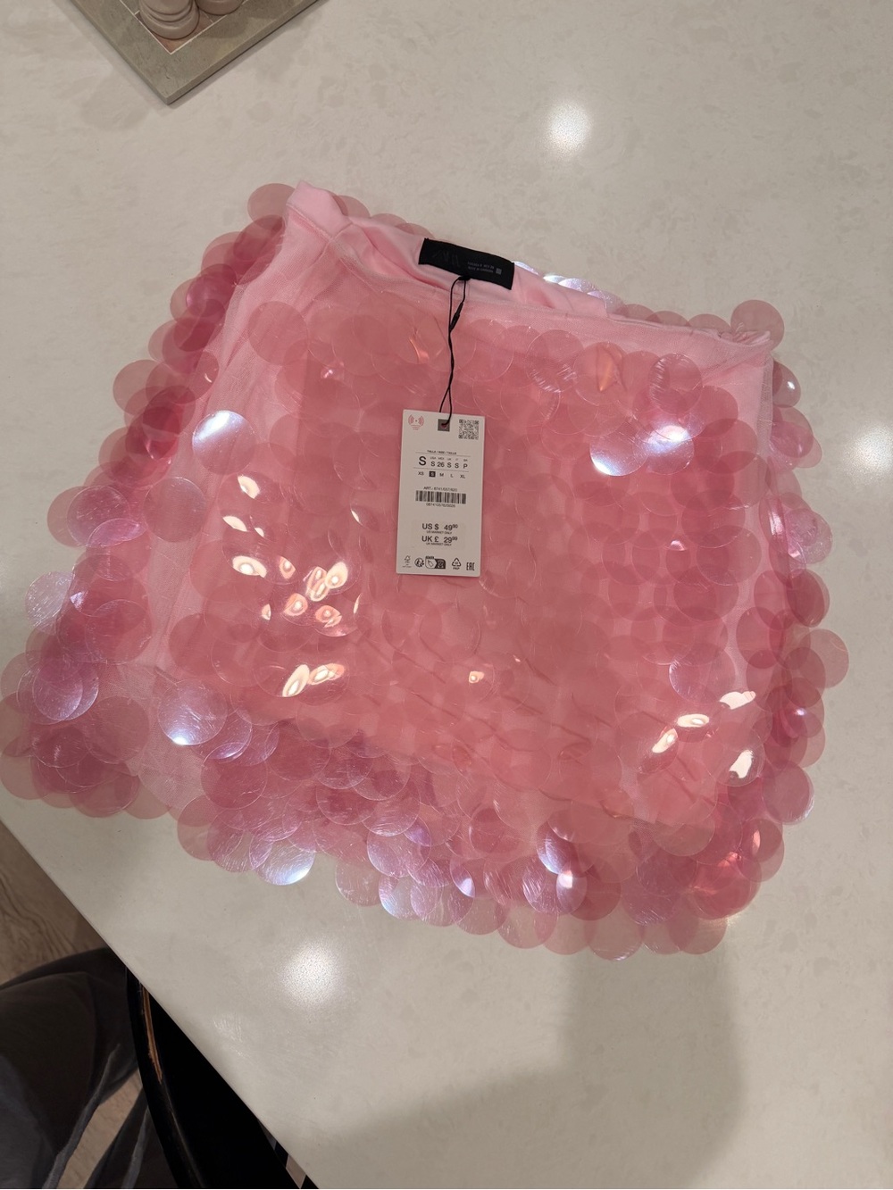Viral ZARA Pink Large Sequin Circle Overlay Skirt